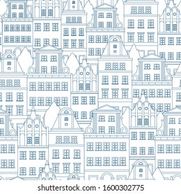 seamless pattern with colored european houses .Vector pattern. Good for wallpaper, textile or packaging. 