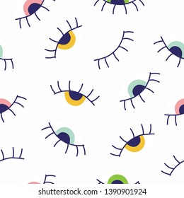Seamless pattern with colored eyes. Vector illustration for printing on fabric, packaging paper, banner, poster, phone case.
