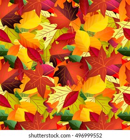 Seamless pattern with colored fallen  leaves. Vector autumn background .