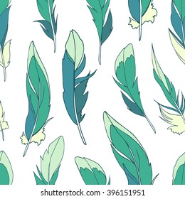 Seamless pattern with colored feathers