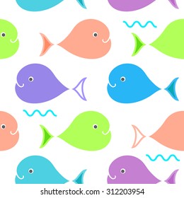 seamless pattern with colored fish on the white background