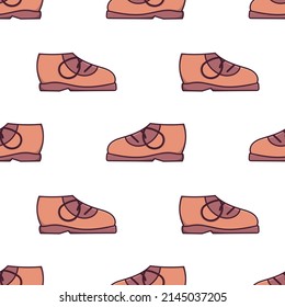 Seamless pattern with colored flat side view shoes doodle outline vector