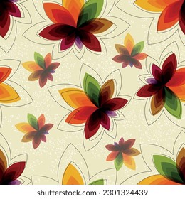 seamless pattern colored flowers cream background