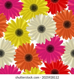Seamless pattern with colored flowers on a white background