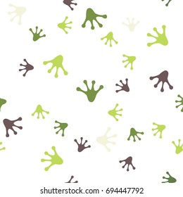 The seamless pattern with colored frog's footprints.