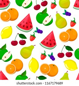 Seamless pattern with colored fruits. Fresh food illustration