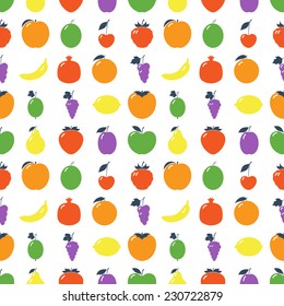 Seamless pattern with colored fruits on the white background. Wrapping, textile. Vector illustration.