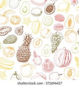 Seamless pattern with colored fruits on white background. Vector  illustration for your design