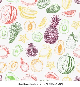 Seamless pattern with colored fruits on white background. Vector  illustration for your design