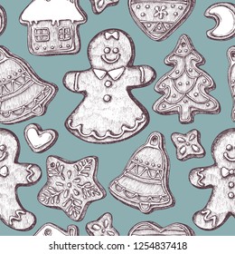 Seamless pattern with colored gingerbread men, gingerbread