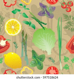 Seamless pattern with colored greens