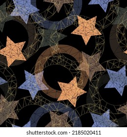 Seamless pattern with colored and grey stars.  Vector illustration. Cute texture for print, textile, packaging.