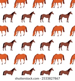 Seamless pattern with colored horses on a white background. Vector illustration.