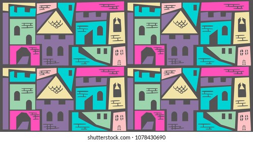 seamless pattern with colored houses