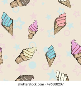 seamless pattern with colored ice cream