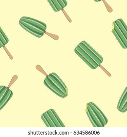 Seamless pattern with colored ice cream in the form of a cactus. Funny summer print for fabric.