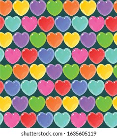 Seamless pattern of colored jelly hearts