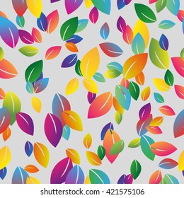 seamless pattern with colored leaves. Bright leaves on a light gray background