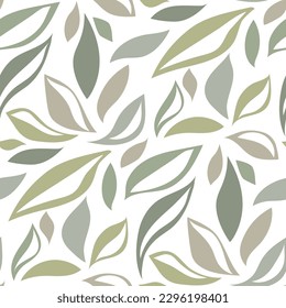 Seamless pattern of colored leaves with a glare on a white background. Abstract background for fabric and paper design. Seamless pattern of smooth elements. Natural shades. Packaging with abstract