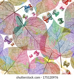 Seamless pattern with colored leaves. Vector illustration, EPS 10