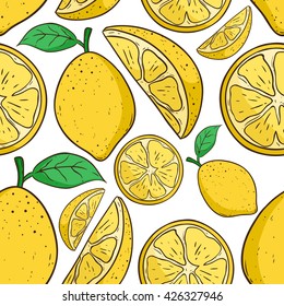 Seamless Pattern of Colored Lemon With Lemon Slice Using Doodle Style