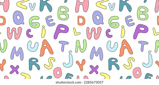 Seamless pattern of colored letters on a transparent background.