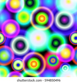 Seamless pattern with colored lights, bright polka dot pattern, balls, bubbles