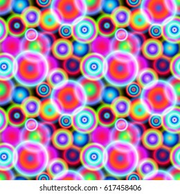 Seamless pattern with colored lights, bright polka dot pattern, balls, bubbles