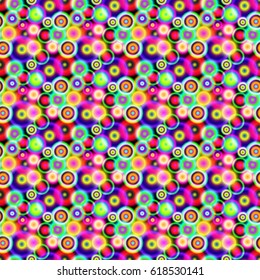 Seamless pattern with colored lights, bright polka dot pattern, balls, bubbles