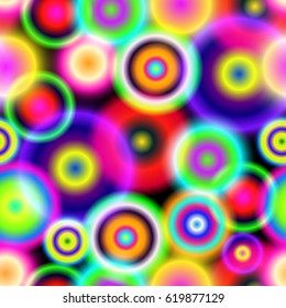 Seamless pattern with colored lights, bright polka dot pattern, balls, bubbles