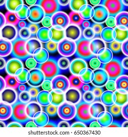 Seamless pattern with colored lights, bright polka dot pattern, balls, bubbles