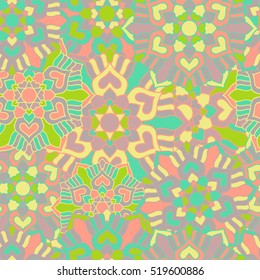 Seamless pattern with colored mandalas. Ethnic texture in Greek, Turkish, Islamic, Gypsy style