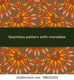 Seamless pattern with colored mandalas. Indian, Turkish, Gypsy ornament. Can use for printing on paper, fabric.