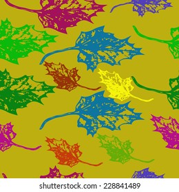 Seamless pattern of colored maple leaves. Autumn.