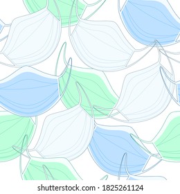 seamless pattern colored medical masks. white, blue, green medical surgical protective face mask against viruses and bacteria. medical accessories.