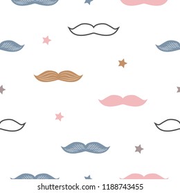 Seamless pattern of colored mustache. Vector illustration for printing on clothes, fabric, postcards, banner.