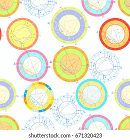 Seamless pattern colored of natal astrological charts. vector illustration