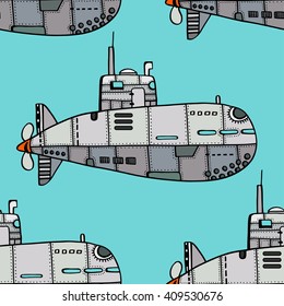 Seamless pattern of Colored old Submarine. Vector Illustration Art