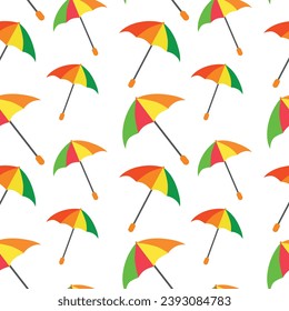 Seamless pattern colored open rainbow umbrellas on white background