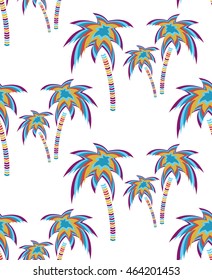 Seamless pattern with colored palms on white background.