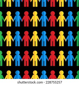 Seamless pattern with colored paper men