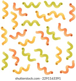 Seamless pattern colored pasta cavatappi cuisine staples vector illustration on white background