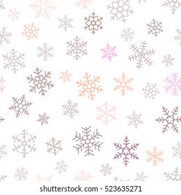 Seamless  pattern of colored pastel snowflakes on a white background