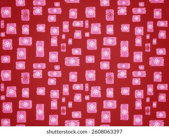 seamless pattern colored pencil scribbles and flowers in rectangular shapes with irregular patterns