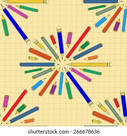 Seamless pattern with colored pencils
