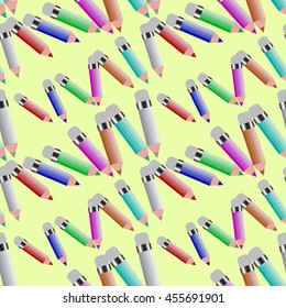 Seamless pattern with colored pencils. Colorful endless pattern. Template for design backgrounds, textile, wrapping paper, package