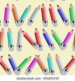 Seamless pattern with colored pencils. Colorful endless pattern. Template for design backgrounds, textile, wrapping paper, package