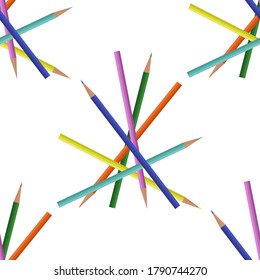 Seamless pattern from colored pencils on a white background.