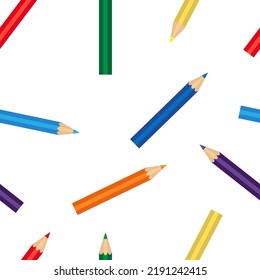 Seamless pattern with colored pencils on white background. Vector illustration. Design element.