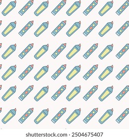 Seamless pattern with colored pencils on a white background. Printing on fabric